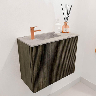 Mondiaz JOYA-DLUX 50cm toiletmeubel - kleur Shadow - Wastafel FAYE positie Links 1 kraangat kleur Glace.