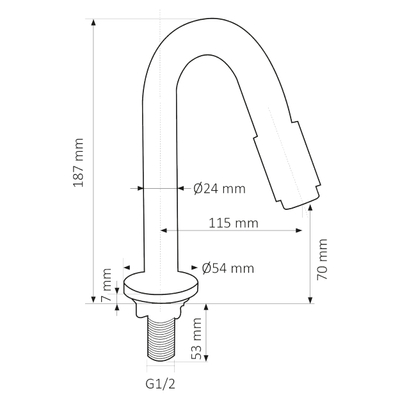 Differnz Robinet lave-mains - 19cm - courbé - gunmetal