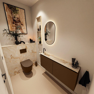 MONDIAZ TURE-DLUX 120cm toiletmeubel Rust. EDEN wastafel Frappe positie links. Met 1 kraangat.
