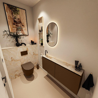 MONDIAZ TURE-DLUX Meuble toilette - 120cm - Rust - EDEN - vasque Frappe - position gauche - 1 trou de robinet
