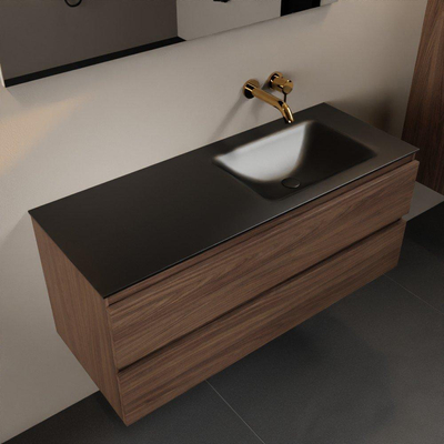 Mondiaz AIVY Ensemble de meuble - 120x45x50cm - 0 trous de robinet - 1 vasque Urban Solid surface - Droite - 2 tiroirs - sans miroir - Melamine Mocha