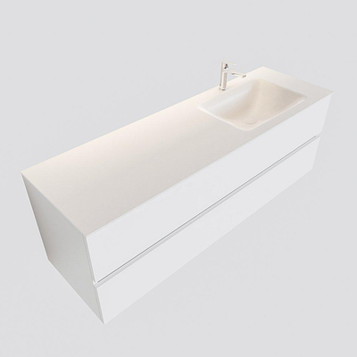 MONDIAZ VICA Badkamermeubelset - 150cm - 2 lades - wasbak Cloud rechts - 1 kraangat - solid surface talc