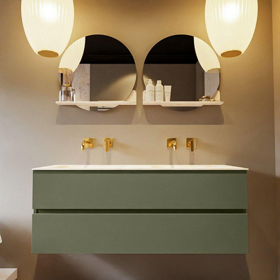 Mondiaz VICA-DLUX ensemble de meuble de salle de bain - 130cm - meuble sous-vasque armée - 2 tiroirs - lavabo encastré nuage double - sans trous de robinet - version haute de 60cm - ostra