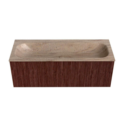 MONDIAZ KURVE-DLUX 120cm badmeubel kleur Ruby met 1 lade en 0 deuren. Wastafel BIG LARGE Midden 2 kraangaten Saba.
