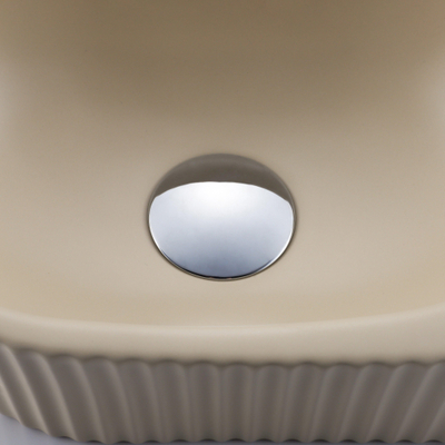 QeramiQ Fuente Ensemble de Lavabo - 40x21.5x12cm - droite - strié - demi-rond - 1 trou de robinet - céramique - robinet de lavabo chromé - bouchon de vidange - siphon abaissé - beige