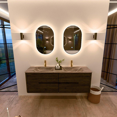 Mondiaz CIRO-DLUX Meuble de salle de bains - 150x45x50cm - Plan vasque en solid surface Oza - 2 vasques Double - 2 trous de robinetterie - 4 tiroirs - Shadow