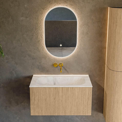 MONDIAZ KURVE-DLUX 80cm Meuble salle de bain - couleur Oak - 1 tiroir - vasque BIG SMALL centre - sans trou de robinet - couleur Frappe