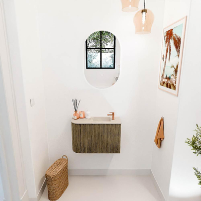 Mondiaz JOYA-DLUX 61.6cm toiletmeubel - ronding links kleur Dusk - Wastafel FAYE positie Rechts 1 kraangat kleur Frappe.