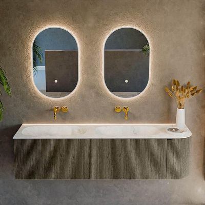Ensemble de meuble de salle de bain Mondiaz KURVE-DLUX - 165x46x40cm - 2 tiroirs - 1 porte - lavabo en solid surface - double / gauche - sans trou de robinet - Shadow