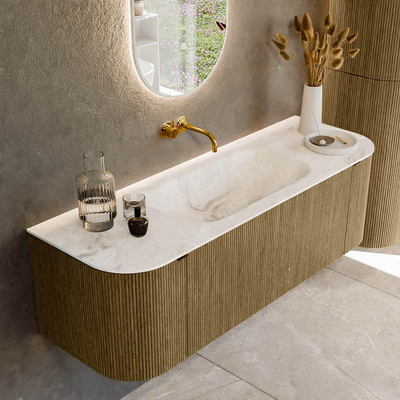 Mondiaz KURVE-DLUX Badkamermeubelset - 140x46x40cm - 1 lade - 2 deuren - wastafel solid surface - midden - zonder kraangat - Dusk
