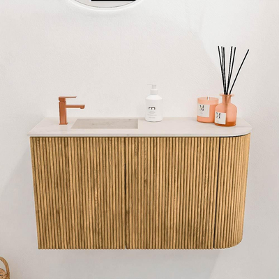 Mondiaz JOYA-DLUX 71.6cm toiletmeubel - ronding rechts kleur Oak - Wastafel FAYE positie Links 1 kraangat kleur Meli.