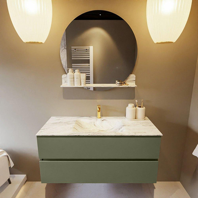 Mondiaz VICA-DLUX Ensemble de meuble de salle de bain - 110cm - meuble sous-vasque armée - 2 tiroirs - lavabo encastré nuage milieu - 1 trou de robinet - version haute de 60cm - glace