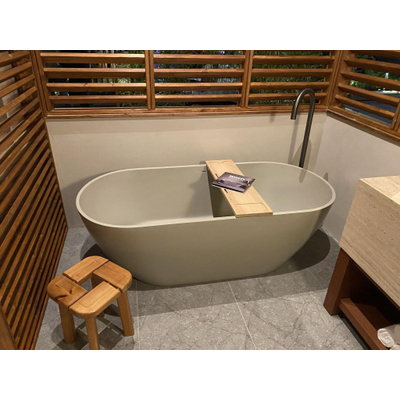 Riho Bilbao vrijstaand bad - 170x80cm - solid surface - incl. zitje - incl. hoofdkussen - mat Pebble Grey (Beige)