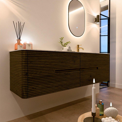 Mondiaz CIRO-DLUX Meuble de salle de bains - 170x45x50cm - Plan vasque solid surface Opalo - 1 lavabo à droite - 1 trou de robinet - 4 tiroirs - Shadow