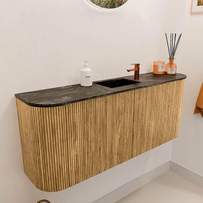 Mondiaz JOYA-DLUX 103.2cm toiletmeubel - ronding links en rechts kleur Oak - Wastafel FAYE positie Midden 1 kraangat kleur Lava.