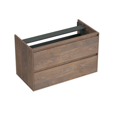 Forzalaqua Reno 2.0 meuble sous-lavabo 100x51x60cm avec 2 tiroirs sans poignées à fermeture douce Chêne massif Havanna