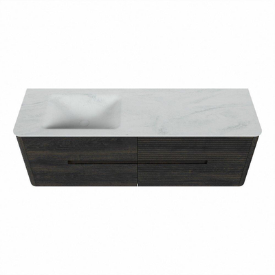 Mondiaz CIRO-DLUX Meuble de salle de bains - 150x45x50cm - Vasque solid surface Opalo - 1 lavabo à gauche - 1 trou de robinet - 4 tiroirs - Shadow