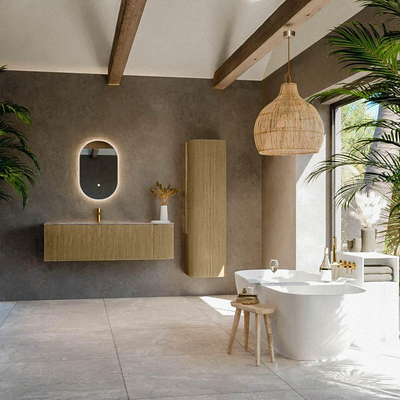MONDIAZ KURVE-DLUX Meuble de salle de bains 145cm arrondi à droite couleur Dusk avec 1 tiroir et 1 porte. Lavabo BIG LARGE à gauche 1 trou de robinet Sombra.