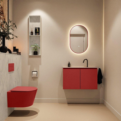 MONDIAZ TURE-DLUX Meuble toilette - 80cm - Fire - EDEN - vasque Opalo - position centrale - 1 trou de robinet