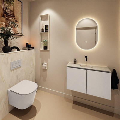 MONDIAZ TURE-DLUX Meuble toilette - 80cm - Linen - EDEN - vasque Ostra - position centrale - sans trou de robinet