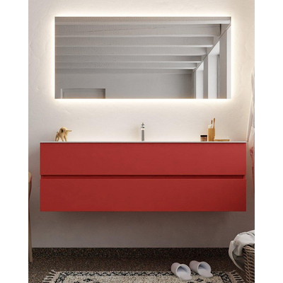 Mondiaz VICA ensemble de meuble de salle de bain - 150cm - meuble sous-vasque fire - 2 tiroirs - lavabo cloud milieu - 1 trou de robinet - miroir LED - version XL 60cm haut