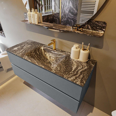 Mondiaz VICA-DLUX Ensemble de meuble de salle de bain - 120cm - meuble sous-vasque plata - 2 tiroirs - lavabo encastrée cloud milieu - 1 trou de robinet - version haute de 60cm - lave