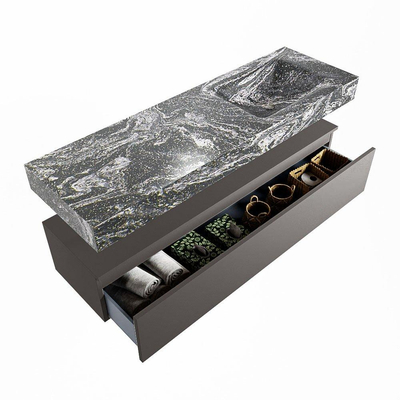 Mondiaz ALAN-DLUX Ensemble de meuble - 150cm - meuble Dark grey mat - 1 tiroir - Lavabo Cloud Lava suspendu - vasque Droite - 1 trou de robinet