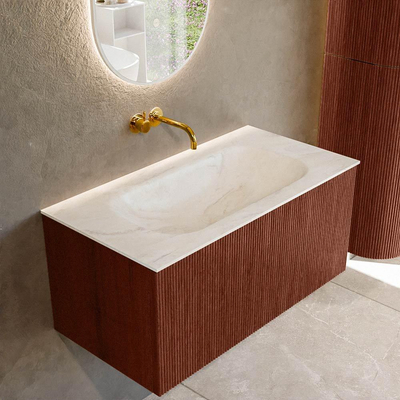Mondiaz KURVE-DLUX Ensemble meuble de salle de bains - 90x46x40cm - 1 tiroir - vasque solid surface - central - sans trou de robinet - Ruby