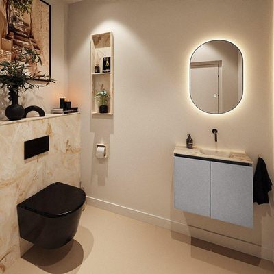 MONDIAZ TURE-DLUX Meuble toilette - 60cm - Plata - EDEN - vasque Frappe - position droite - sans trou de robinet