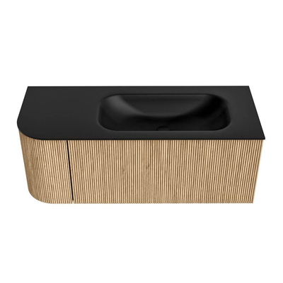 MONDIAZ KURVE 115cm Meuble salle de bain avec module 25 G - couleur Oak - 1 tiroir - 1 porte - vasque BIG SMALL droite - sans trous de robinet - Urban