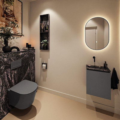 MONDIAZ TURE-DLUX Meuble toilette - 40cm - Dark Grey - EDEN - vasque Lava - position gauche - sans trou de robinet