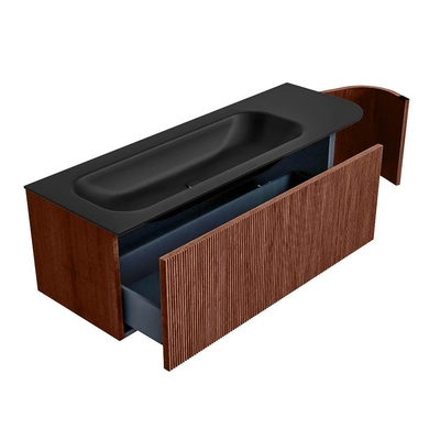 Mondiaz KURVE Ensemble de meuble de salle de bains - 135x46x40cm - 1 tiroir - 1 porte - lavabo solid surface - gauche - sans trou de robinet - Ruby