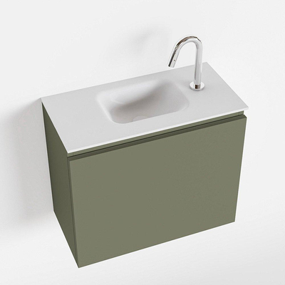 MONDIAZ OLAN Kit lave-mains - 60x30x40cm - 1 trou de robinet - 1 tiroir - armée mate - lavabo centré - Acrylique Blanc