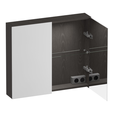 BRAUER Impress Deluxe armoire de toilette - 80x70x15cm - éclairage interne et externe - 2 portes miroir double face - Anthracite Bois