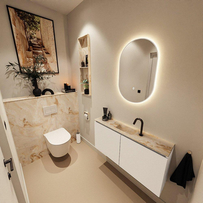 MONDIAZ TURE-DLUX Meuble toilette - 100cm - Talc - EDEN - vasque Frappe - position centrale - 1 trou de robinet