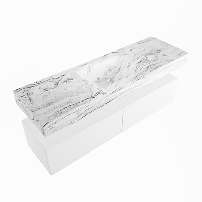 Mondiaz ALAN-DLUX Ensemble de meuble - 150cm - meuble Talc mat - 2 tiroirs - Lavabo Cloud Glace suspendu - vasque Centre - 1 trou de robinet