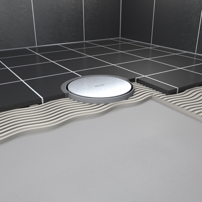 Easy Drain Aqua Round siphon de sol avec élément de finition en ABS avec grille en inox et sortie latérale Ø15cm profondeur d''encastrement 72 108mm garde d''eau 50 à 25mm AQUA RDX15 MSI6