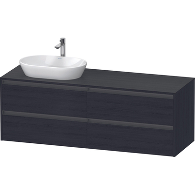 Duravit Ketho 2 meuble bas pour lavabo inclus plateau console avec 4 tiroirs pour vasque à gauche 160x55x56.8cm avec poignées chêne anthracite noir mat