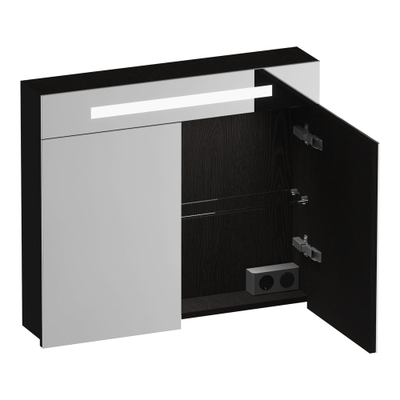 BRAUER Promise spiegelkast - 80x70x15cm - met verlichting 2 spiegeldeuren Timber Black