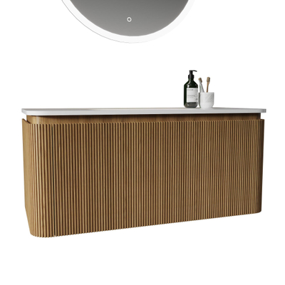 Royal Plaza Terra Edge Badkamermeubelset - 100x44.7x46cm - solid surface topblad wit mat - 2 lades - sandwood (licht eiken)