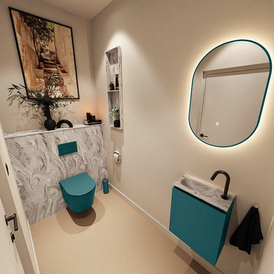 MONDIAZ TURE-DLUX Meuble de toilettes 40 cm Smag. EDEN vasque Glace position gauche. Avec 1 trou de robinet.