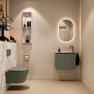 MONDIAZ TURE-DLUX Meuble toilette - 60cm - Army - EDEN - vasque Glace - position droite - 1 trou de robinet