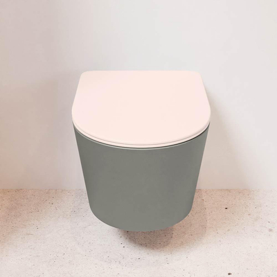 Mondiaz LAVIE hangtoilet – spoelrandloos – 36 x 53 cm – met softclose zitting – Smoke (lichtbruin), zitting Rosee (roze)