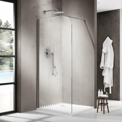 Fortifura Galeria Inloopdouche - 120x200cm - afgeronde glaswand - links - ribbel - glas - wandarm - PVD - geborsteld gunmetal (antraciet)