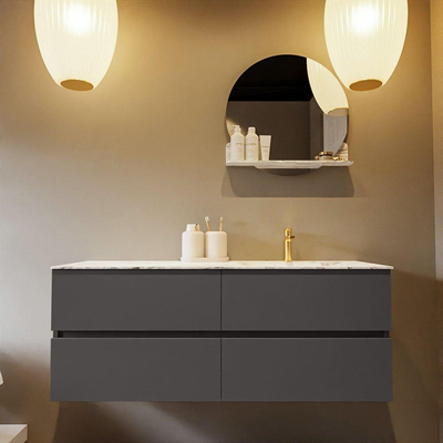 Mondiaz VICA-DLUX ensemble de meuble de salle de bain - 130cm - meuble sous-vasque gris foncé - 4 tiroirs - lavabo encastré cloud droite - 1 trou de robinet - version haute de 60cm - glace