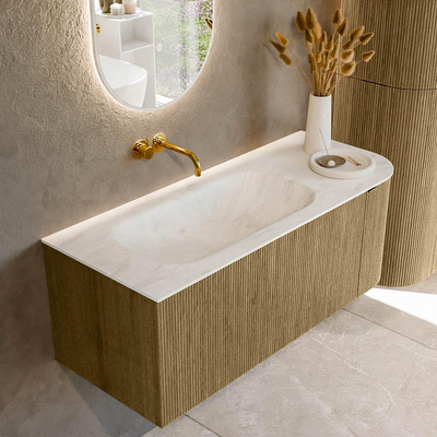 Mondiaz KURVE-DLUX Badkamermeubelset - 115x46x40cm - 1 lade - 1 deur - wastafel solid surface - links - zonder kraangat - Dusk