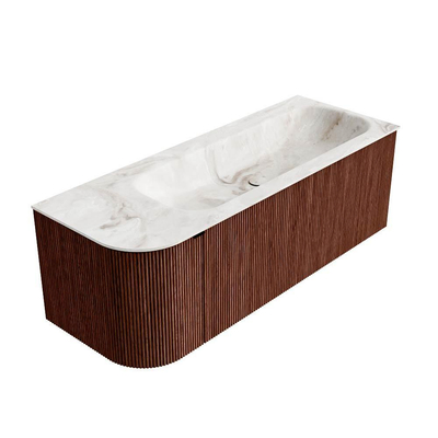 Ensemble de meuble de salle de bain Mondiaz KURVE-DLUX - 125x46x40cm - 1 tiroir - 1 porte - lavabo en solid surface - droite - 1 trou de robinet - Ruby