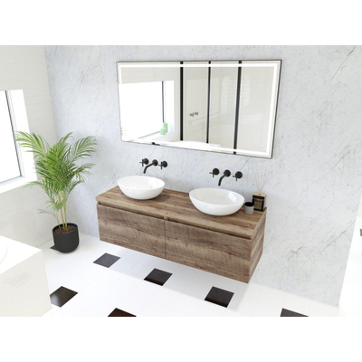 HR badmeubelen Matrix 3D badkamermeubelset 140cm 2 laden greeploos met greeplijst in kleur Charleston met bovenblad charleston