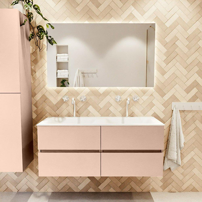 MONDIAZ VICA Ensemble meuble de salle de bains - 120cm - sous-meuble rosee - 4 tiroirs - lavabo cloud double - 2 trous de robinet - version haute 60cm - talc