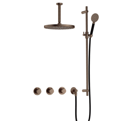 Hotbath Cobber IBS70 Regendoucheset - inbouw - 15cm plafondarm - 30cm ronde hoofddouche - 3 standen handdouche - glijstang - messing verouderd koper (goud)